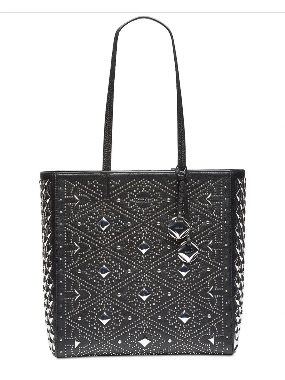 Calvin Klein North South Tote large embellishment  Black & Silver  leather